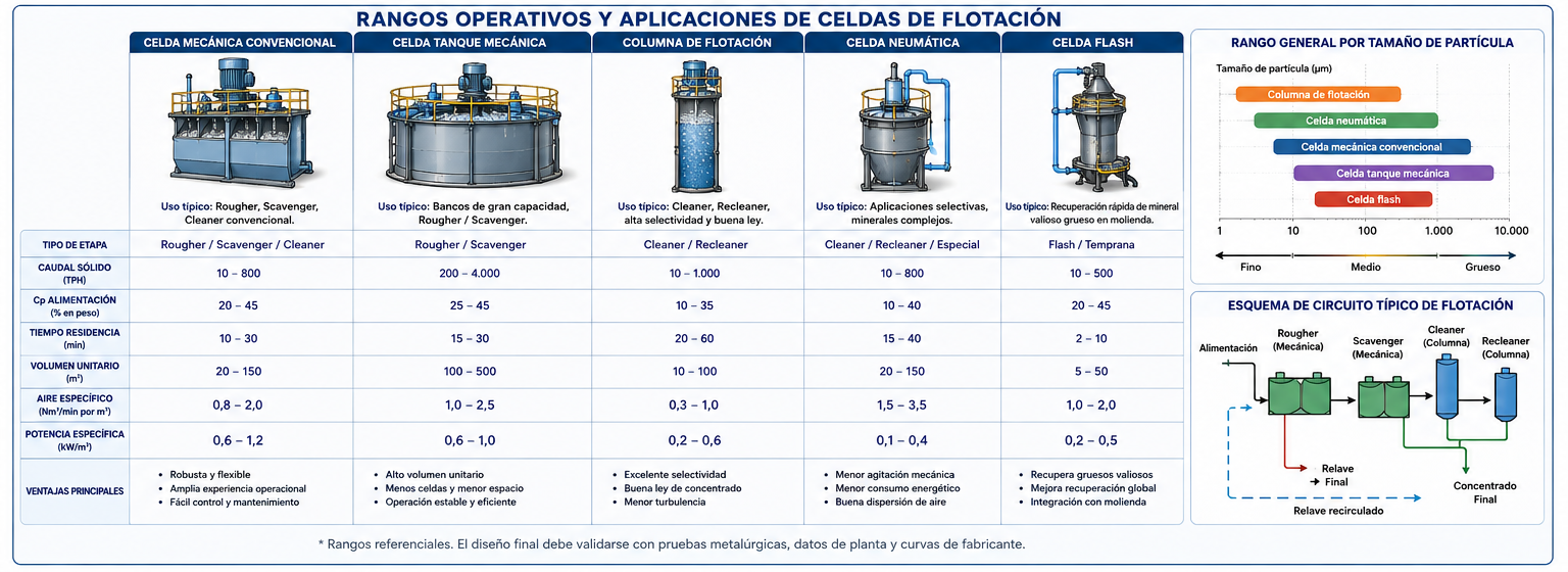 Rangos operativos celdas de flotación
